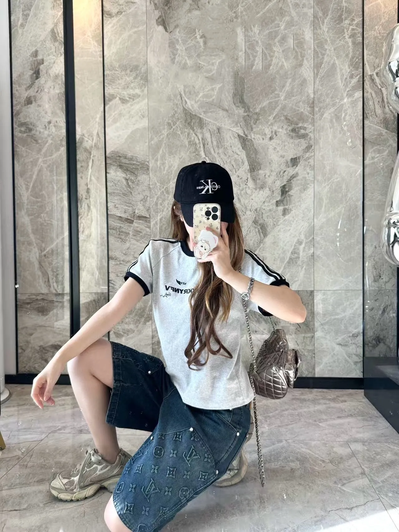 Louis Vuitton/Louis Vuitton 25ss presbyopic embossed denim shorts